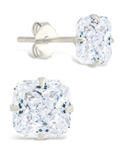 Load image into Gallery viewer, Sterling Silver Radiant Cut Prong Set Stud Earrings
