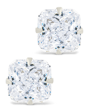 Load image into Gallery viewer, Sterling Silver Radiant Cut Prong Set Stud Earrings
