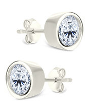 Load image into Gallery viewer, Sterling Silver Helene Round Cut Bezel Set Stud Earrings
