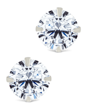 Load image into Gallery viewer, Sterling Silver Round Cut Prong Set Stud Earrings
