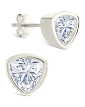 Load image into Gallery viewer, Sterling Silver Trillion Cut Bezel Set Stud Earrings
