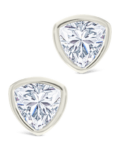 Load image into Gallery viewer, Sterling Silver Trillion Cut Bezel Set Stud Earrings
