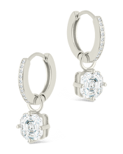 Load image into Gallery viewer, Sterling Silver Augusta Asscher Cut CZ Dangle Micro Hoops
