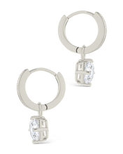 Load image into Gallery viewer, Sterling Silver Augusta Asscher Cut CZ Dangle Micro Hoops
