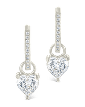 Load image into Gallery viewer, Sterling Silver Eugenia Heart Cut CZ Dangle Micro Hoops
