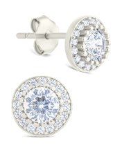 Load image into Gallery viewer, Sterling Silver Round Cut Brilliant Halo Studs
