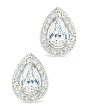 Load image into Gallery viewer, Sterling Silver Pear Cut Brilliant Halo Studs
