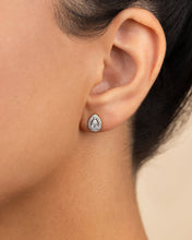 Load image into Gallery viewer, Sterling Silver Pear Cut Brilliant Halo Studs

