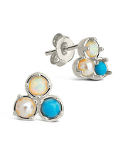 Load image into Gallery viewer, Bermuda Opal, Pearl, &amp; Turquoise Triple Stud Earrings

