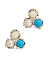 Load image into Gallery viewer, Bermuda Opal, Pearl, &amp; Turquoise Triple Stud Earrings
