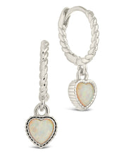 Load image into Gallery viewer, Meredith Braided Opal Heart Drop Hoop Earrings
