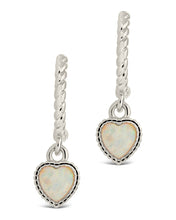 Load image into Gallery viewer, Meredith Braided Opal Heart Drop Hoop Earrings
