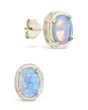 Load image into Gallery viewer, Sterling Silver Blue Opal Oval Stud Earrings
