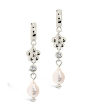 Load image into Gallery viewer, June CZ Flower &amp; Pearl Hoop Earrings
