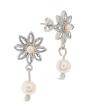 Load image into Gallery viewer, Esti CZ Flower &amp; Pearl Drop Stud Earrings
