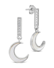 Load image into Gallery viewer, Valeria CZ &amp; Moonstone Crescent Drop Stud Earrings
