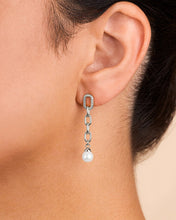 Load image into Gallery viewer, Daphne CZ &amp; Pearl Chain Drop Stud Earrings
