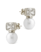 Load image into Gallery viewer, Hilda Pearl &amp; Emerald Cut CZ Studs
