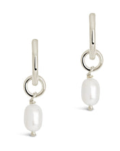 Load image into Gallery viewer, Sterling Silver Pearl Drop Hoop Earrings
