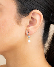 Load image into Gallery viewer, Sterling Silver Pearl Drop Hoop Earrings

