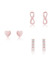 Load image into Gallery viewer, Sterling Silver Heart &amp; Infinity Earring Set of 3
