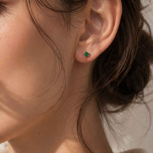 Load image into Gallery viewer, 14K GF Swarovski emerald green stud earrings
