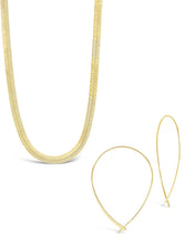 Load image into Gallery viewer, Delicate Threader Hoop Earrings &amp; Herringbone Chain Necklace Set
