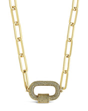 Load image into Gallery viewer, Pave CZ Carabiner Linked Lock Necklace
