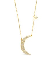 Load image into Gallery viewer, Sterling Silver CZ Crescent &amp; Star Charm Necklace
