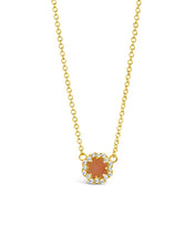Load image into Gallery viewer, CZ Bezel Rose Petal Pendant Necklace
