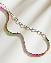 Load image into Gallery viewer, Maria Chain &amp; Rainbow CZ Tennis Necklace
