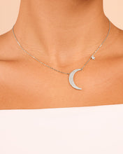 Load image into Gallery viewer, Sterling Silver CZ Crescent &amp; Star Charm Necklace
