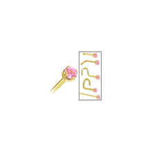 Load image into Gallery viewer, Solid 14K Yellow Gold 2mm Pink Cubic Zirconia Nose Ring
