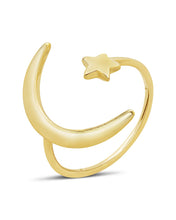 Load image into Gallery viewer, Sterling Silver Crescent Moon Open Ring
