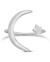 Load image into Gallery viewer, Sterling Silver Crescent Moon Open Ring
