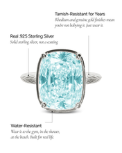 Load image into Gallery viewer, Sterling Silver Elongated Cushion Aquamarine CZ Cocktail Ring
