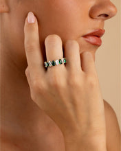 Load image into Gallery viewer, Sterling Silver Pear Cut Emerald CZ Celebration Band Ring
