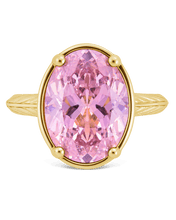 Load image into Gallery viewer, Sterling Silver Oval Cut Pink Sapphire CZ Cocktail Ring
