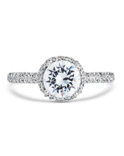 Load image into Gallery viewer, Sterling Silver Round Brilliant CZ Ring with Bead Set Border
