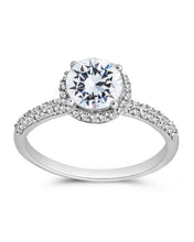 Load image into Gallery viewer, Sterling Silver Round Brilliant CZ Ring with Bead Set Border
