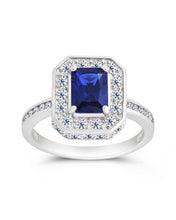 Load image into Gallery viewer, Sterling Silver Emerald Cut Sapphire CZ Cocktail Ring
