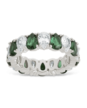 Load image into Gallery viewer, Sterling Silver Pear Cut Emerald CZ Celebration Band Ring

