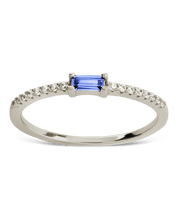 Load image into Gallery viewer, Sterling Silver Thin Aquamarine CZ Stacking Birthstone Ring
