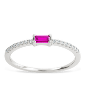 Load image into Gallery viewer, Sterling Silver Thin Ruby CZ Stacking Birthstone Ring
