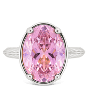 Load image into Gallery viewer, Sterling Silver Oval Cut Pink Sapphire CZ Cocktail Ring
