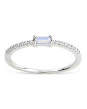 Load image into Gallery viewer, Sterling Silver Thin Moonstone CZ Stacking Birthstone Ring
