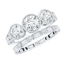 Load image into Gallery viewer, Vintage Inspired Moissanite 3 Stone Wedding Ring Set
