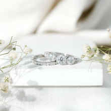 Load image into Gallery viewer, Vintage Inspired Moissanite 3 Stone Wedding Ring Set

