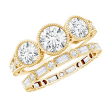 Load image into Gallery viewer, Vintage Inspired Moissanite 3 Stone Wedding Ring Set
