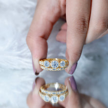 Load image into Gallery viewer, Vintage Inspired Moissanite 3 Stone Wedding Ring Set
